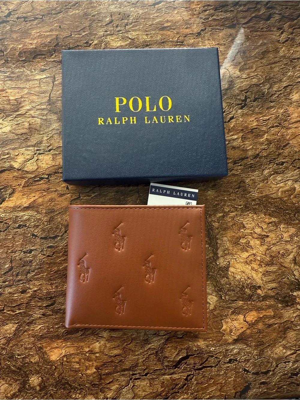 Ralph Lauren Brown Embossed Polo Leather Bifold Wallet